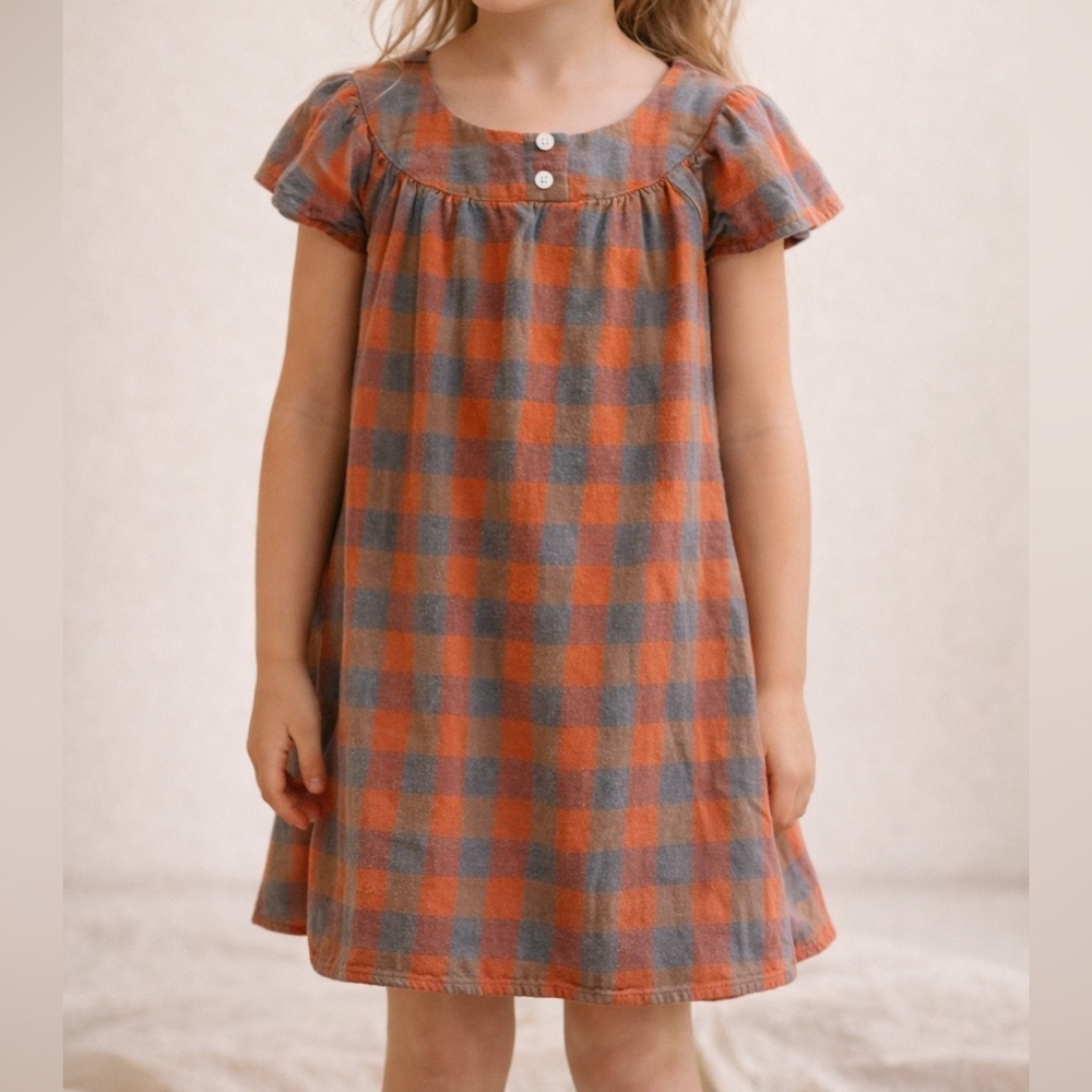 Steven Alan Kids Plaid Short Sleeve Flannel dress, size 6